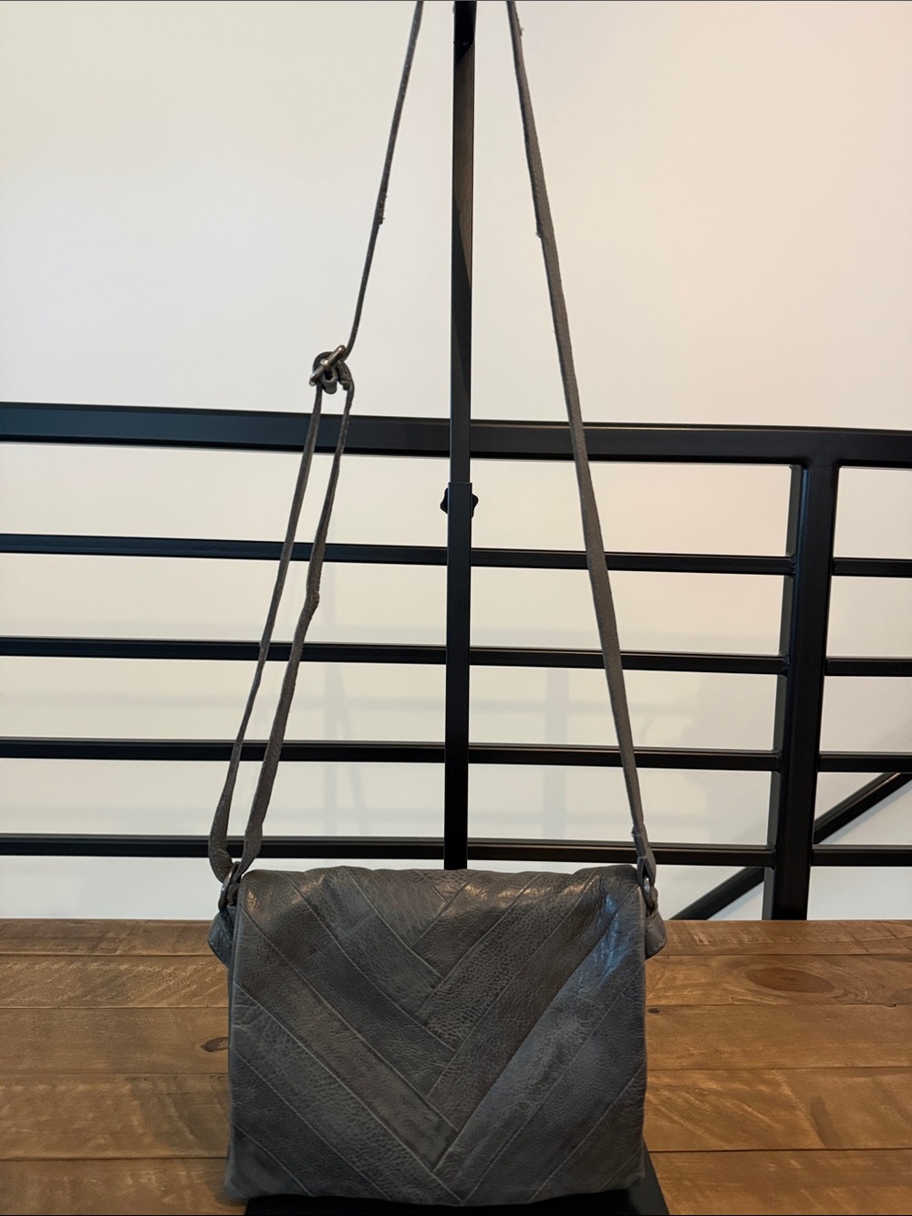 Latico Gray Leather Crossbody Bag-Herringbone